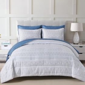 Comforter Set King Size,7 Pieces Bed in a Bag Grey White Comforter Geometric Bohemian Complete Bedding Set with Sheet (Color: Blue, size: Queen 90 90)