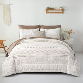 Comforter Set King Size,7 Pieces Bed in a Bag Grey White Comforter Geometric Bohemian Complete Bedding Set with Sheet (Color: Brown, size: Full 78 90)