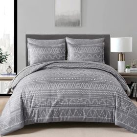 Comforter Set King Size,7 Pieces Bed in a Bag Grey White Comforter Geometric Bohemian Complete Bedding Set with Sheet (Color: Grey, size: Queen 90 90)