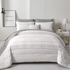 Comforter Set King Size,7 Pieces Bed in a Bag Grey White Comforter Geometric Bohemian Complete Bedding Set with Sheet (Color: White, size: Queen 90 90)