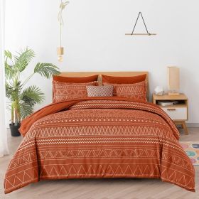 Comforter Set King Size,7 Pieces Bed in a Bag Grey White Comforter Geometric Bohemian Complete Bedding Set with Sheet (Color: Terracotta, size: Queen 90 90)