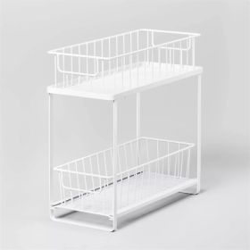 Two Tiered Slide Out Organizer (Color: White)