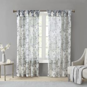 Printed Floral Twist Tab Top Voile Sheer Curtain(Only 1 Pc Panel) (Color: as Pic)