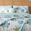 Full / Queen set, Summer Coastal Quilt with Sham, Beach 2-Piece Reversible All Season Bedspread Quilt Set. Lightweight Nautical